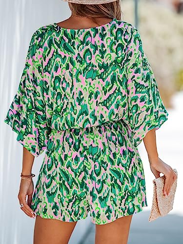 CUPSHE Women's Summer Romper Lace Up Printed Half Sleeves Casual Wide leg Vacation Outfit Mini One Piece Jumpsuit2