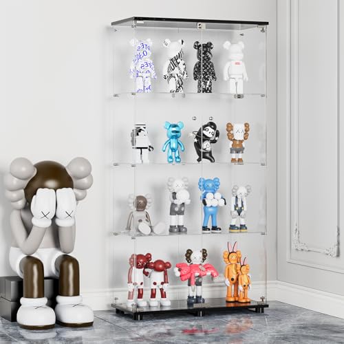 Luxury 4-Shelf Tempered Glass Display Cabinet - Double Door 64" H...