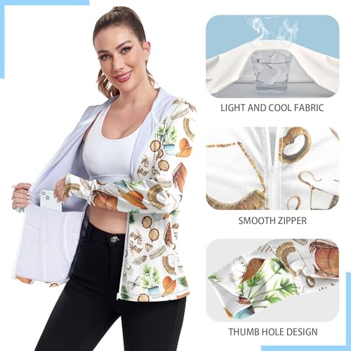 JUNZAN Moletom feminino boho aquarela FPS 50+ com bolsos, camisetas refrescantes para mulheres, mole