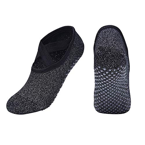 CBValleyol Chaussettes de Yoga Pilate Chaussette Aptitude/Danse/Ballet Grip Chaussettes Antidérapantes pour Femme (Schwarz)