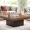 Tribesigns coffee table square led coffee table engineered wood low coffee table for living room rustic brownblack  urban country home decor