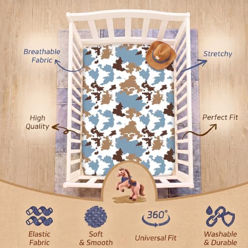 Image of Vitalcozy 4 Pcs Blue Western Crib Sheet for Standard Nursery Decor