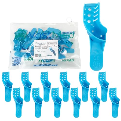 12PCS Dental Grade Disposable Perforated #8 Quadrant Up Right/Low Left Impression Trays by VASTMED | Plastic Materials Teeth Holder Dental Central Supply for Oral Tools