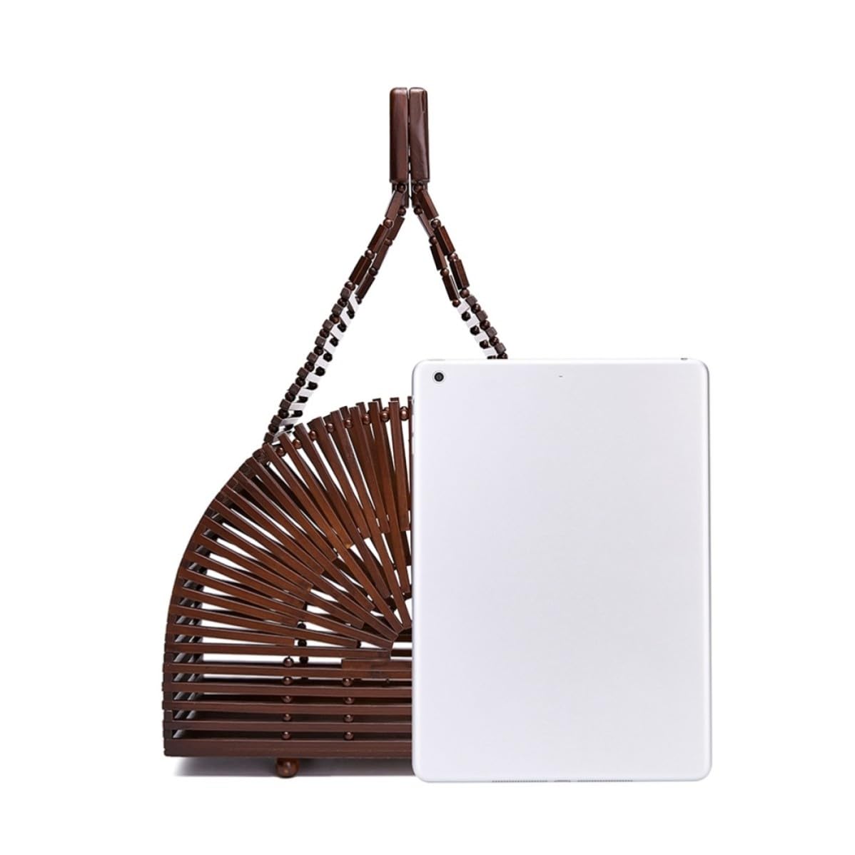 Gatuida Bolso de Bambú Tejido a Mano Color Caqui Semicircular para Playa de Verano Diseño Único y Estilo Elegante para Mujer Color Aleatorio