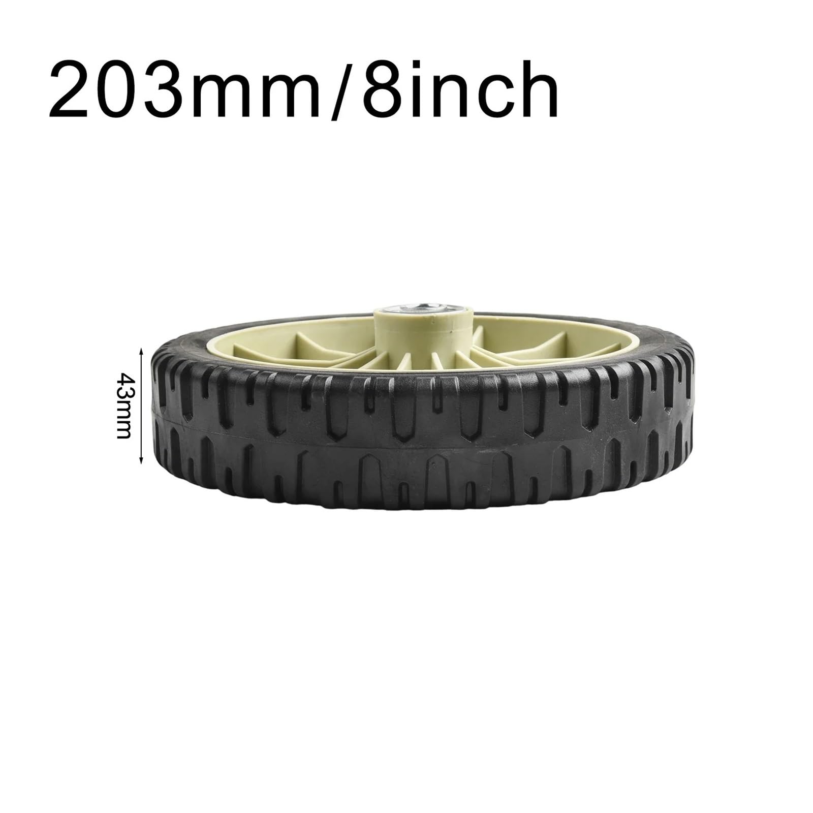 Rueda universal para cortacesped, 8 pulgadas goma, para HRJ216, 1 par | tamano 203 mm, grosor 43 mm, ruedas delanteras traseras negras