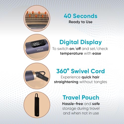 VEGA Litstyle L1 Hair Straightener Brush For Women With Duocare Technology, Ceramic Coated Bristles, Smart Memory Function, Quick Heat-Up,... - Image 6