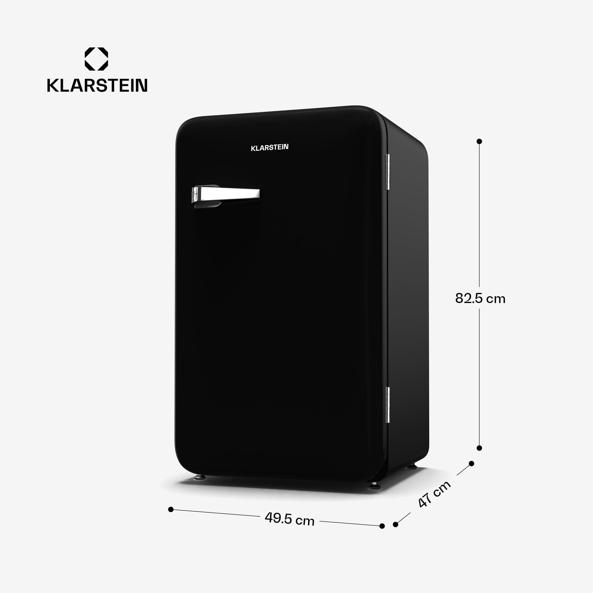 KLARSTEIN Audrey Evo 90L Mininevera Retro - Silenciosa 40 dB, Termostato Ajustable, Puerta Reversible, Nevera Pequeña para Habitaciones, Oficinas, Negro
