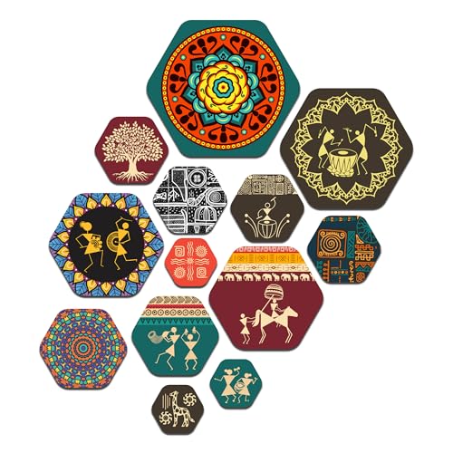Image of Decor Smart Tribal Wooden Wall Art | Living Room Decoration | Cultural Folk Accent | Home Decor Decorative Artwork | Traditional Warli Mandala Wall Hanging | Ethnic Village Inspired Sticker (WPS 217)