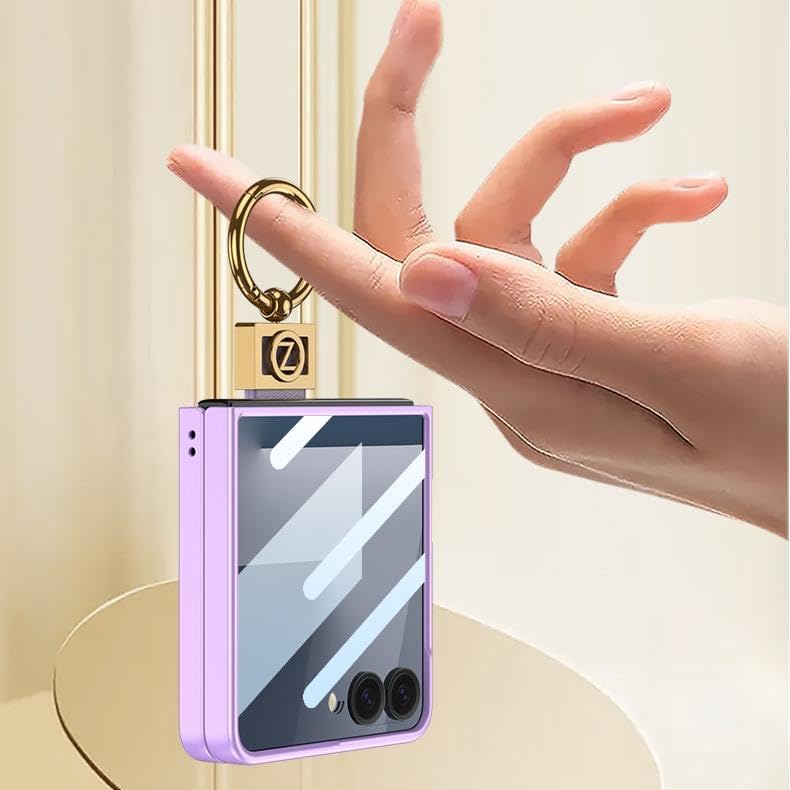 Ultra-Thin Fold Phone Case for Samsung Galaxy Z Flip7, Creative Plated Metal Z-Ring, Ring, Integrated Shell and Membrane, Protective Cover for Z Flip7 (Black,Leather)