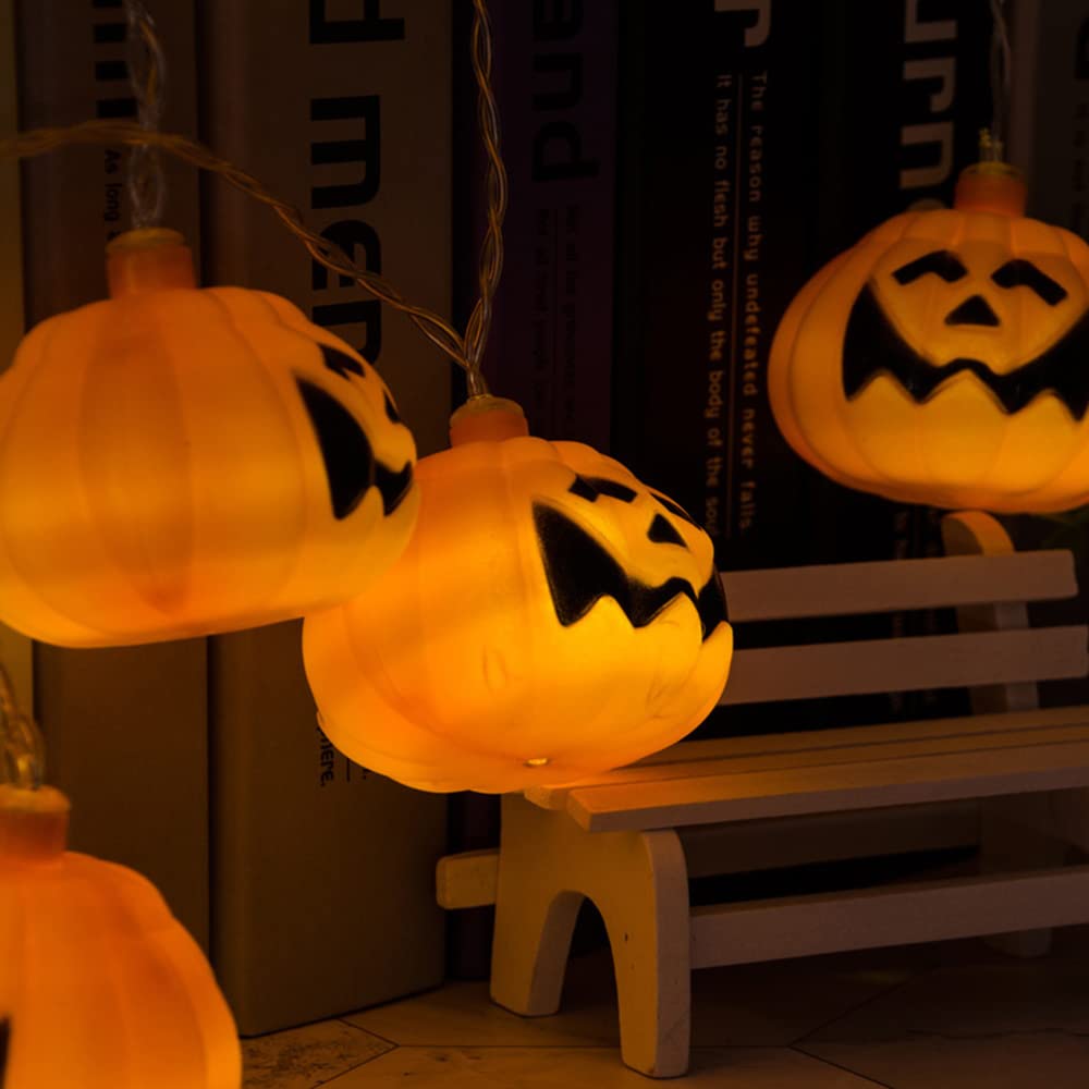 Confezione da 20 luci a LED da 3 m, 20 pezzi, luci decorative per Halloween, impermeabili, alimentate a batteria, arancioni, luce bianca calda, per soggiorno, balcone, prato