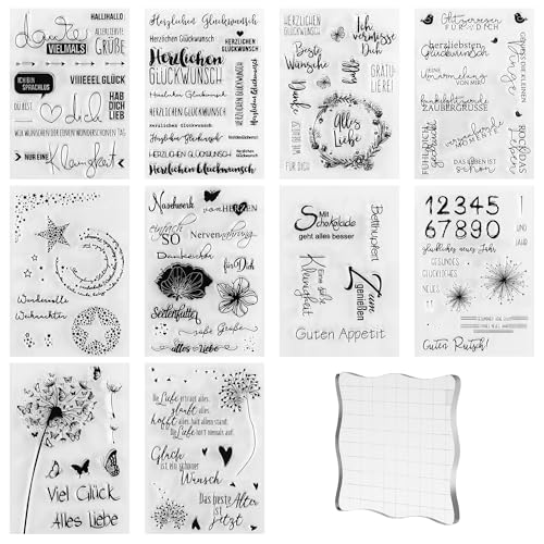 10 Bögen Silikonstempel enthält 1 Acrylplatte Clear Stamps Vielzahl von Mustern geeignet für DIY Hochzeitseinladungen und Tagebücher