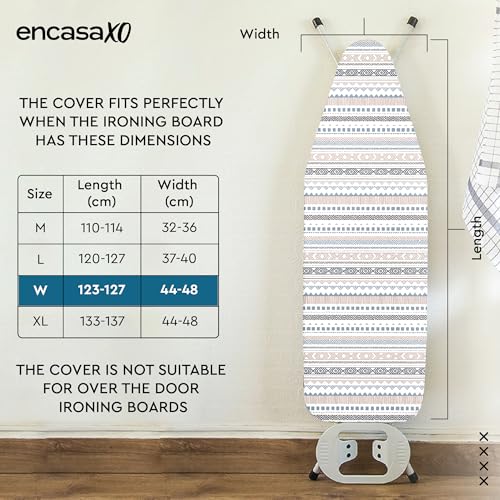 Image of Encasa XO Ironing Board Cover with 3mm Thick Felt Pad for Steam Press (Fits Standard Wide Boards of 125x46 cm) Heat Reflective, Scorch & Stain Resistant, Printed - Aztec