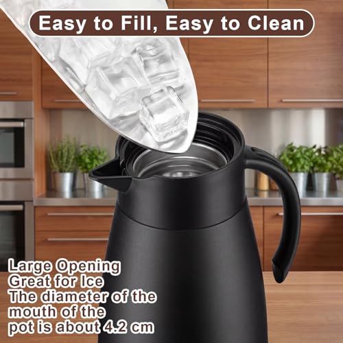 Image of Norme 2 Pcs Thermal Coffee Carafe Insulated Stainless Steel Coffee Carafe for Hot Liquid Vacuum Thermal Pot Creamer Pitcher Dispenser with Brushes Keeping Hot Water Milk(Black, Silver,34 oz)