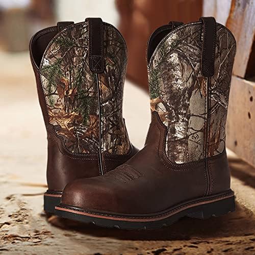 cakiesky Cowboy Boots For Men,Leather Retro Embroidered Middle Tube Thick Soled Lightweight Durable Country Western Boots For Men | Image 1
