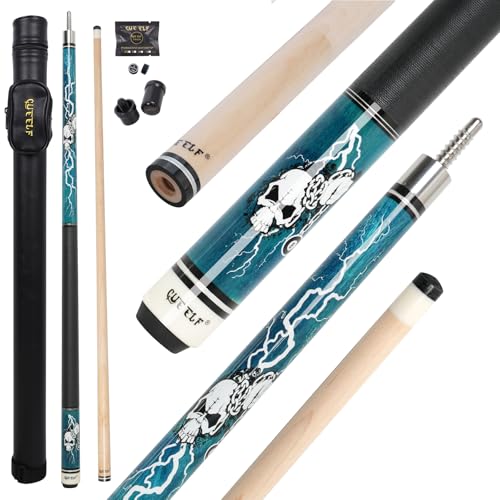 CUEELF Pool Cue Stick 100% Canadian Maple Wood Pool Cue 13mm Tip Billiard cue Stick 19.5-21oz Pool Sticks Suitable for Bars,Club,Pool Table Sports (WD-KL-II-Blue, 19.5 oz)