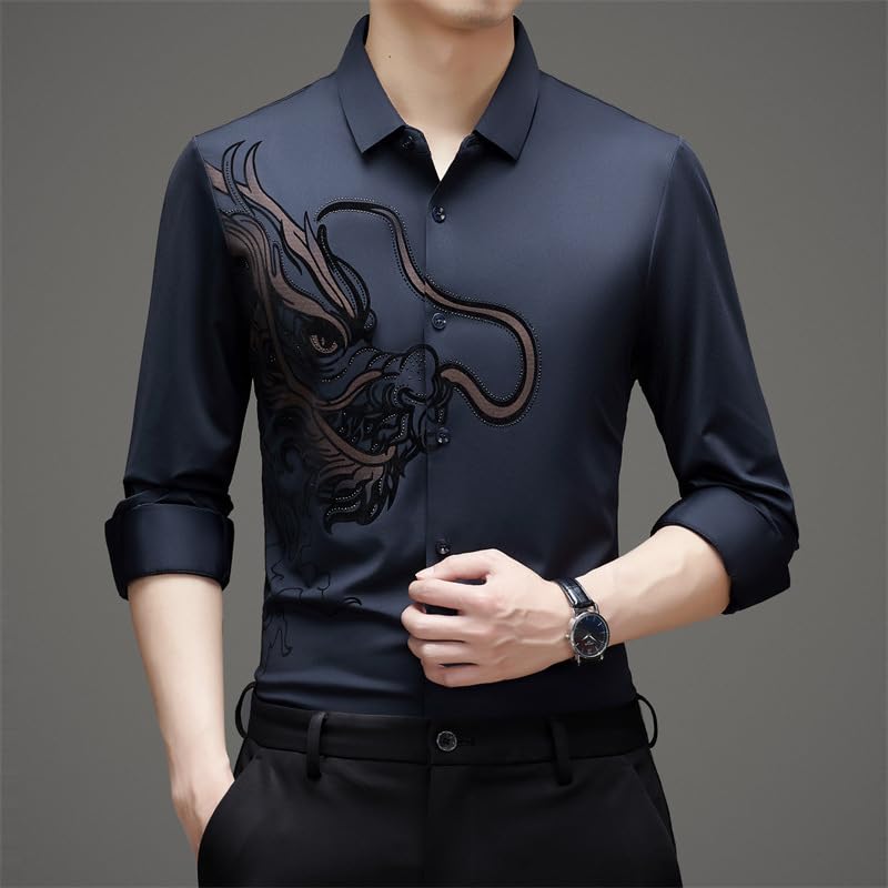 Camisa de manga larga para hombre holgada solución definitiva sin planchado 7