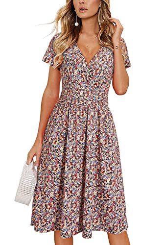 Image of Newshows Women's Pockets Wrap V Neck Floral Summer Vacation Casual Sundress | Wrinkle Free, Stretchy, Summer Beach Floral Sundress 2026, Casual Dress for Vacation, Guaduation, Side Pockets, A-line