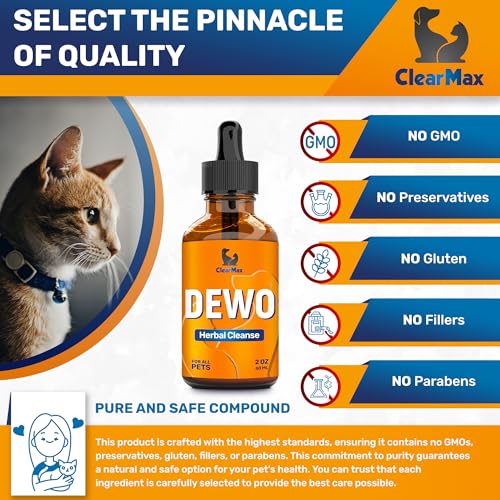 Dewo for Cats – Dewo Herbal Cleanse for Dogs and Cats with Оregano and Pumpkin Seed Extracts – Dog Natural Broad Spectrum Cleanser for Digestion Care and Support – 2 oz