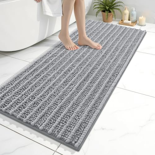 Image of Arotive Luxury Bathroom Runner Rugs 47x20, Extra Soft Thick Absorbent Shaggy Chenille Bath Rugs, Machine Wash Dry, Bath Mats for Bathroom Floor, Tub and Shower, Home Decor Accessories, Light Grey