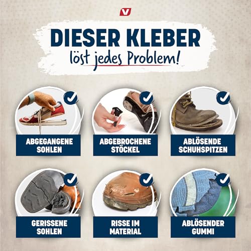 Schuhkleber extra stark wasserfest 30g - Kleber Set mit Klebespitzen für Schuhe, Sneaker, Turnschuhe und Leder - Starker Schuhkleber für Schuhe und Schuhsohlen