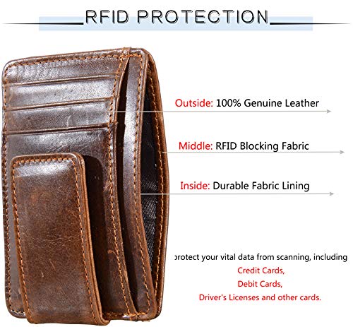 Hopsooken Money Clip Rfid Front Pocket Wallet Men Leather Slim Minimalist Wallet (Brown With Id Window (Crazy Hourse Leather)) #TOP4