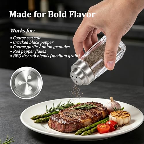 Image of Aelga Glass Salt and Pepper Shakers Set - Pepper Shaker with Big Hole Lid - Elegant Farmhouse Kitchen Decoration(2pcs)
