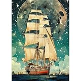 CREAFOMIFE Puzzle de 1000 Piezas para Adultos - Noche Estrellada y Barco Velero, Rompecabezas Grande Difícil y Desafiante, Regalo para Amantes de los Puzzles (70 x 51 cm)