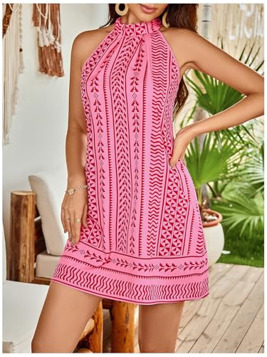 Image of Floerns Women's Sleeveless Floral Print Sundress Halter Neck A Line Short Dress