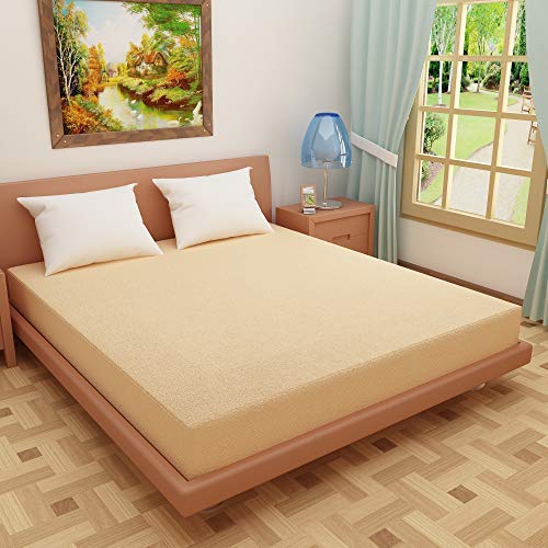 Image of Glassiano Cotton Feel Terry Ultra Soft Waterproof Mattress Protector | Breathable - Hypoallergenic Mattresses Cover with Elastic Strap for King Bed (72x75 inch|6x6.2 feet, Beige - Pack of 1)