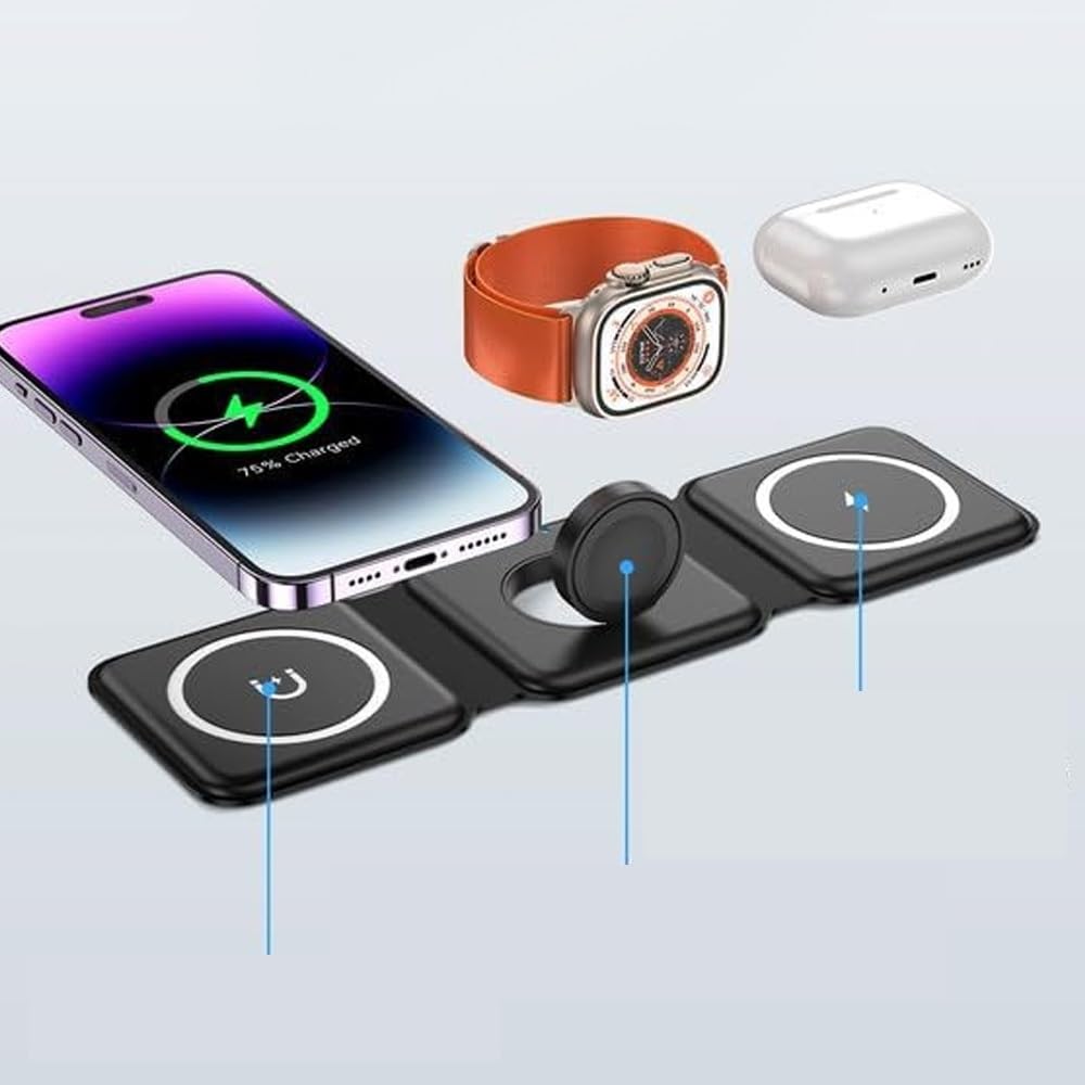 Magnetyczna przenośna bezprzewodowa ładowarka 3 w 1 do telefonu 15 14 13 12 Pro Max IWatch APods stacja dokująca do szybkiego ładowania