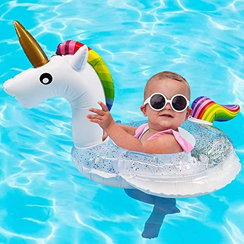 Unicorn Baby Swimming Pool Float With Canopy, Glitters Seat & Safety Handle, 2023 Summer Baby Floats For Pool, Inflatable Baby Floaties For 1-4 Years Kids Boys Girls Family Summer Outdoor Party Favor #TOP5
