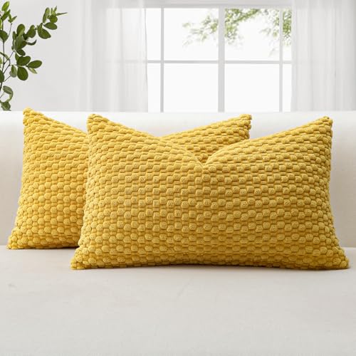 JOTOM 2er Set Cord Kissenbezüge, 3D Bubble Texture Boho Zierkissenbezug Dekorative Sofakissen Dekokissen Kordsamt Kissenbezug Deko Kissenhülle für Couch Sofa Wohnzimmer (30x50cm, Senf Gelb)