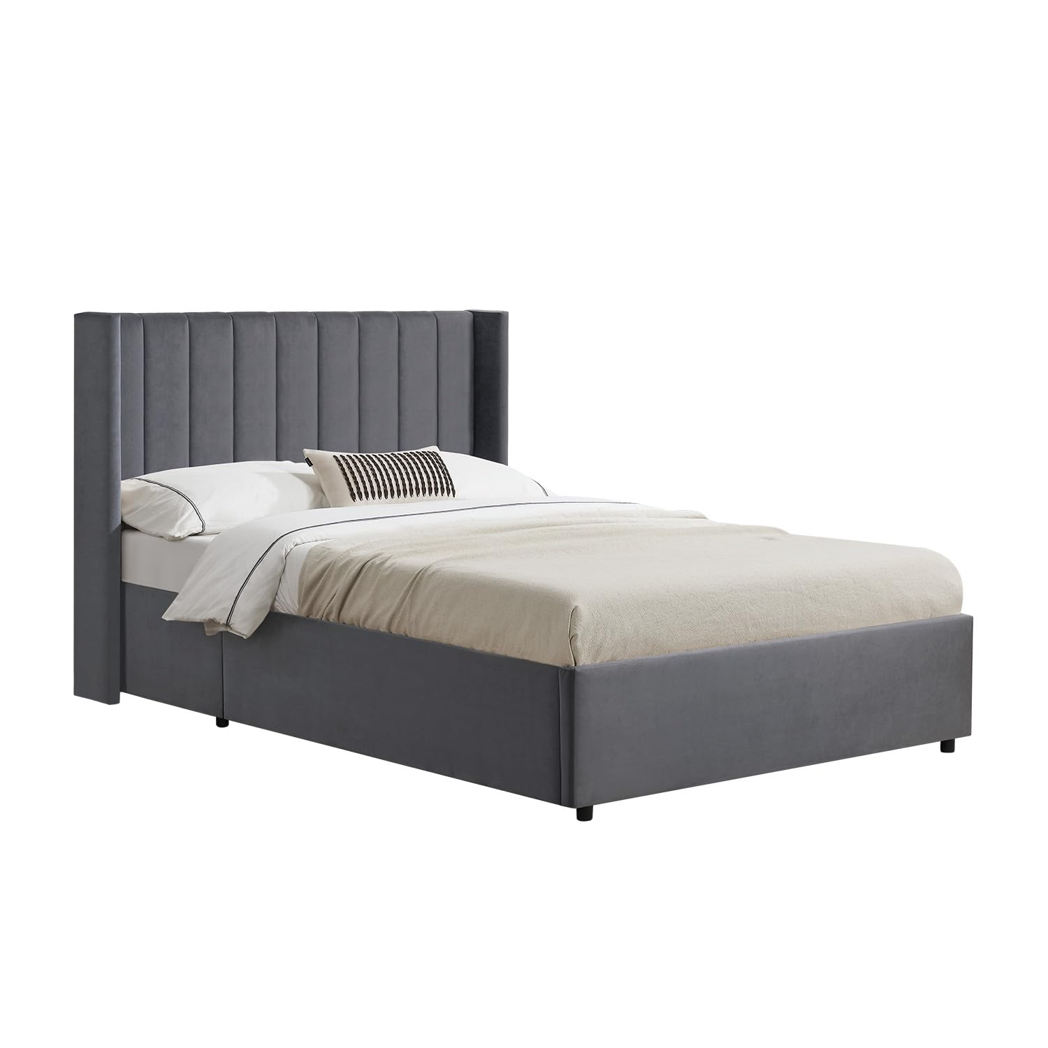 Juskys Polsterbett Savona 140x200 cm – Bett mit Stauraum, Lattenrost, Samt-Bezug, Holzgestell