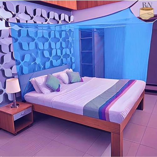 Image of RN Enterprise Mosquito Net, Polyester Material, Coloring Cotton Tape with Foam Bottom (Blue, Double Bed (5x7 Feet))