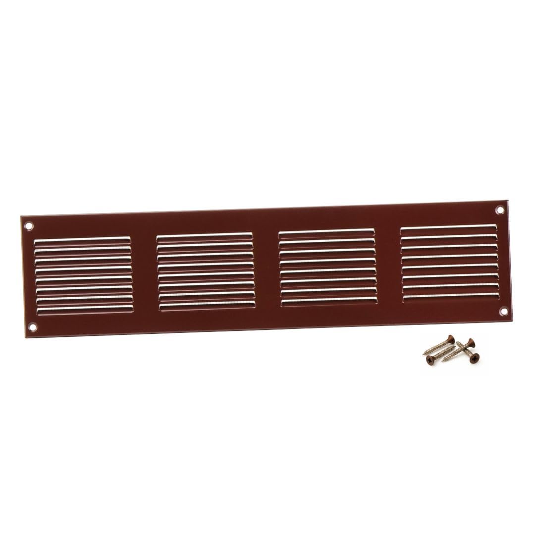 Steinberg14 Brown 400X100mm Metal Air Vent Cover With Insect Mesh - 16X4 Inch Ventilation Grille - Air Vent Register For Walls And Ceilings - Ventilation Cover For Outdoor And Indoor