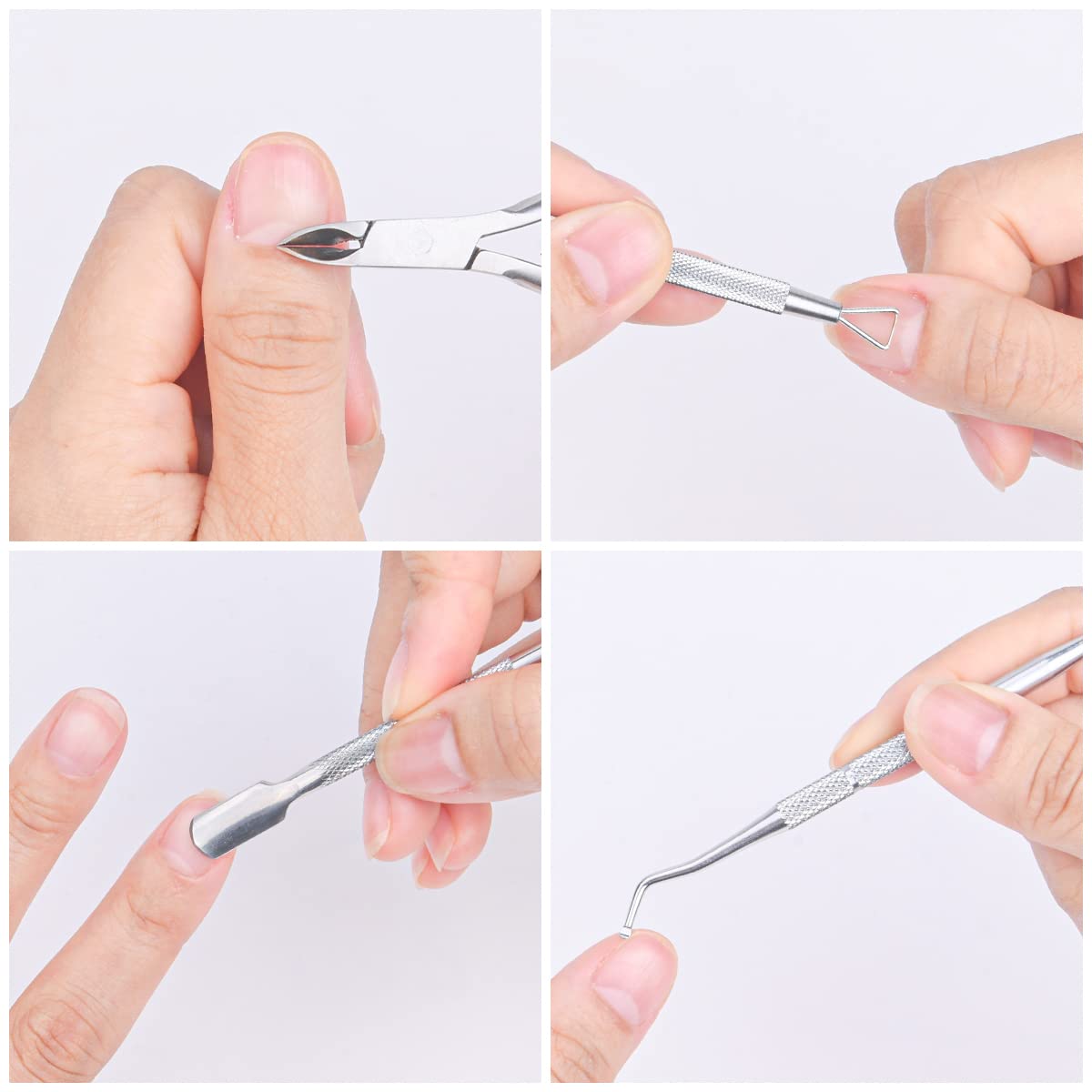 ACWOO Taglia Cuticole Professionale, 4 Pezzi Tronchesi per Cuticole, Tronchese Unghie Acciaio Inox per Unghie Incarnite Spesse Dure, Kit di Strumenti per Manicure con Spingi Cuticole (d'argento)