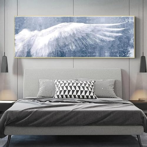 Peinture abstraite plumes 55x170 cm pour habiller un grand mur vide