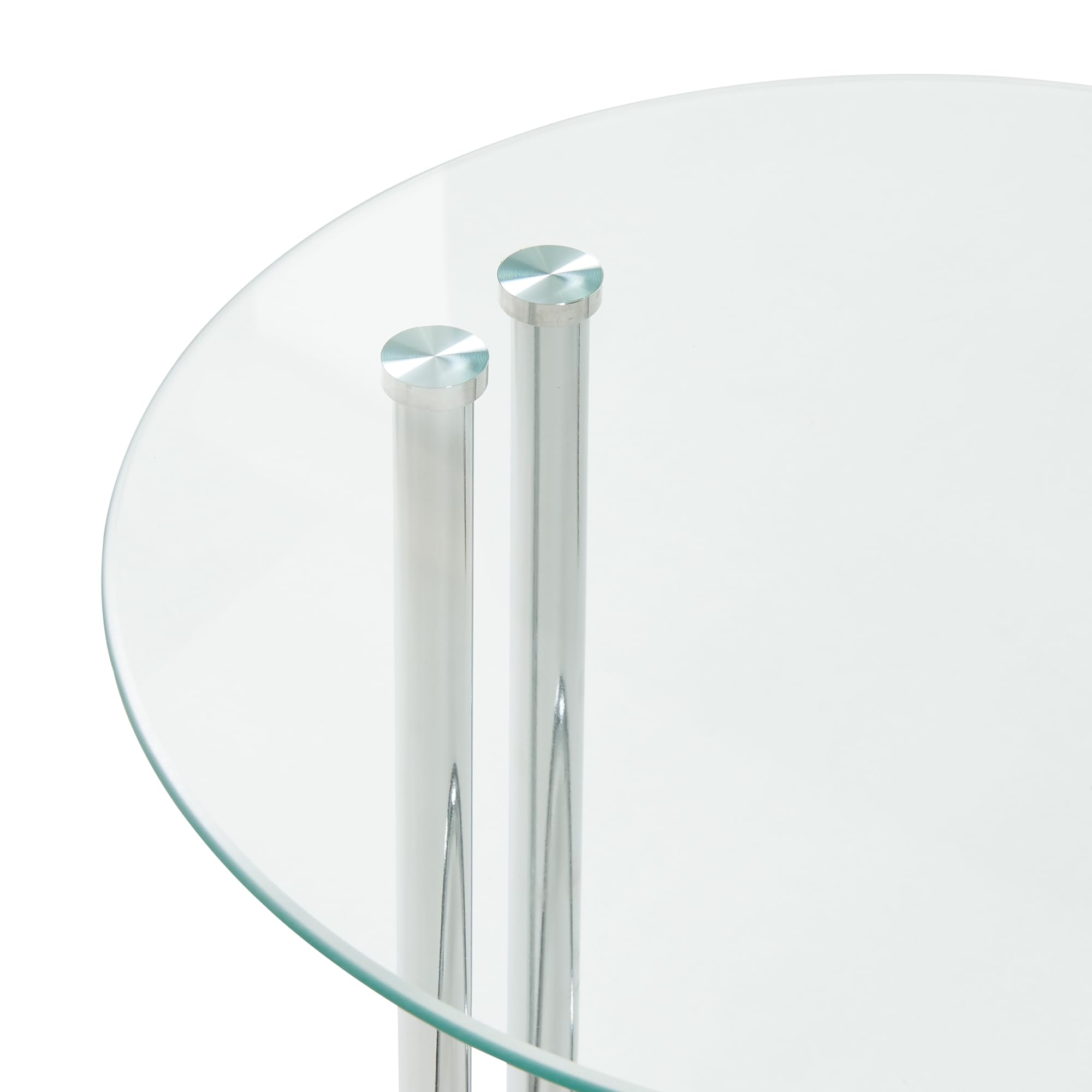[en.casa] Mesa Auxiliar Ylivieska en Forma de C Mesa de Centro Redonda Mesita de Salón Uso Versátil Tablero de Vidrio Templado Metal 46 x Ø 45 cm - Transparente/Color Cromo
