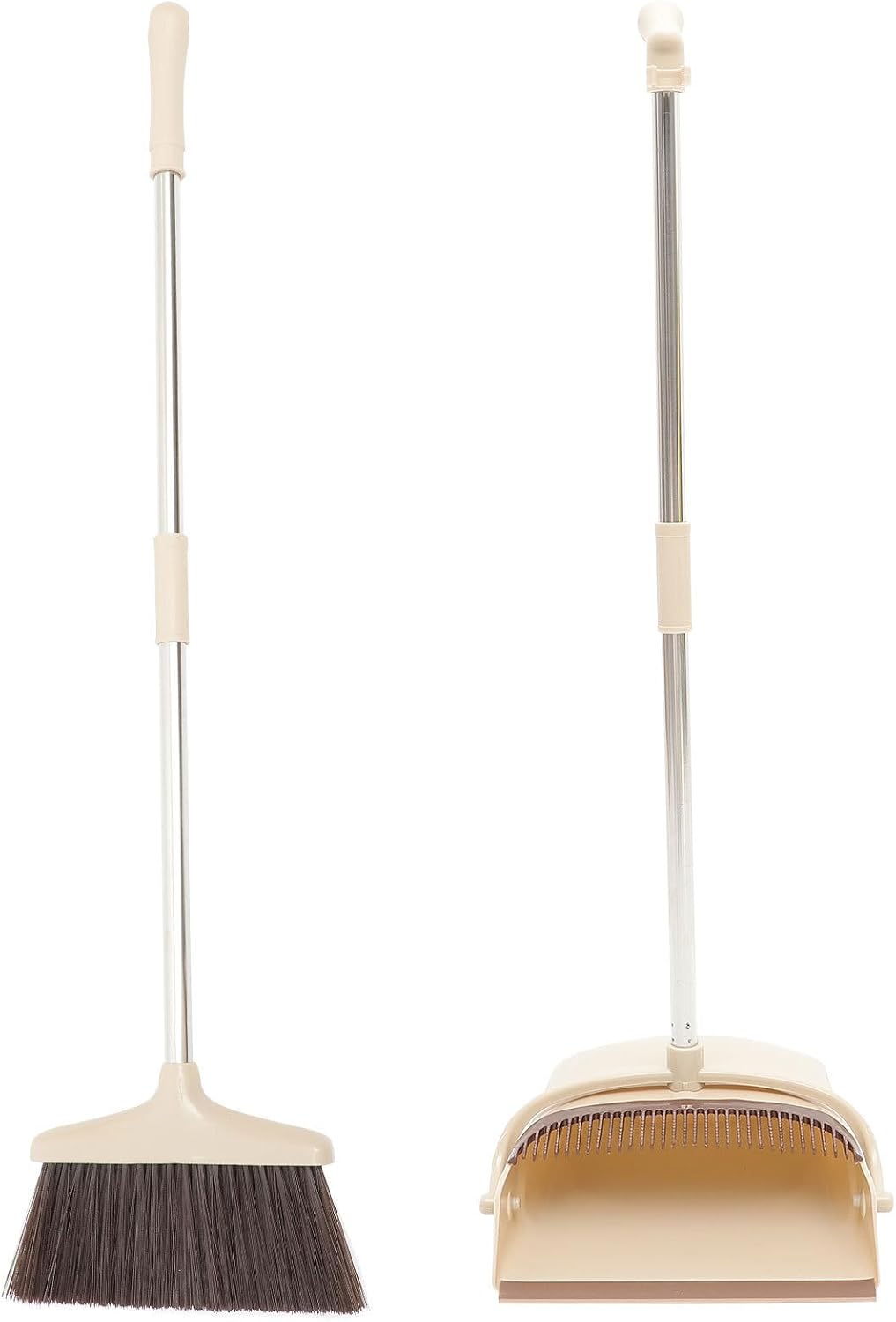 jojofuny Long Handle Broom and Dustpan Set and Hanging Hole for Easy Storage with Stainless Steel and Plastic Construction Sturdy Design, Dense Bristles for Household Cleaning