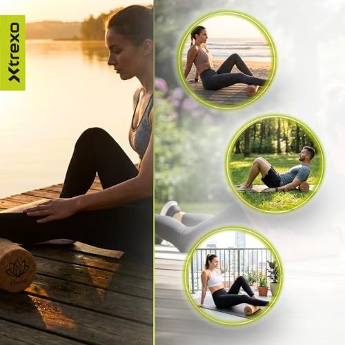 XTREXO Brauner Kork Triggerpunktrolle 40x10 cm, 100% natürlichem, ökologischem Kork Vielseitig einsetzbar Ideal für Yoga, Pilates, Calisthenics und Krafttraining Effektive Muskelentspannung verbesse