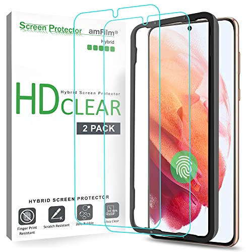 amFilm (2 Stück Schutzfolie Kompatibel mit Samsung Galaxy S21 5G (6.2 Zoll), Hüllenfreundlich (Einfache Installation) Hybrid Folie Displayschutzfolie (2021) Cover