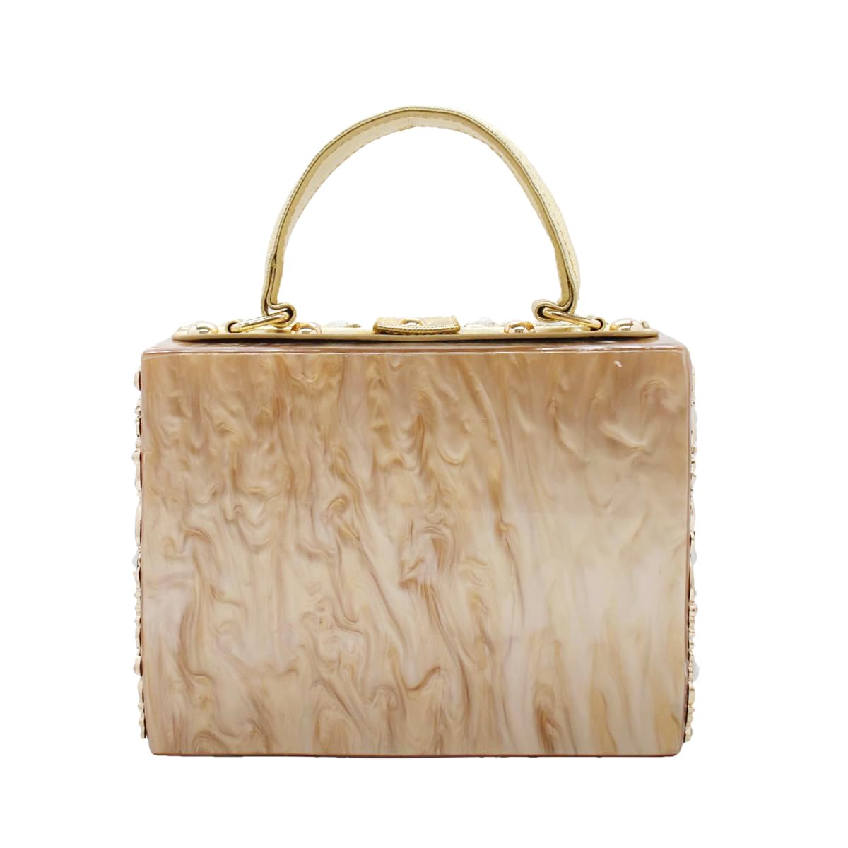 Tngan Women Evening Clutch Acrylic Square Box Bag with Rhinestones Shoulder Bag Crossbody Bag Handbag, Gold