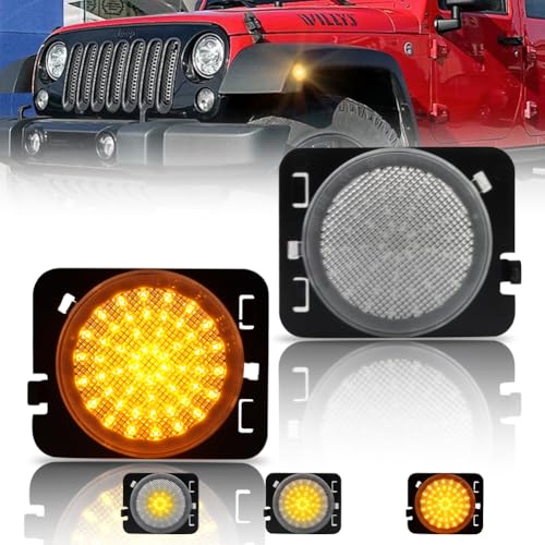 Image of Sequential Front Fender LED Side Marker Lights for 2007-2019 Wrangler JK, [Upgraded] Clear Lens Side Bumper Marker Lamps, JK Amber LED Side Markers Turn Signal Lights, 2 PCS