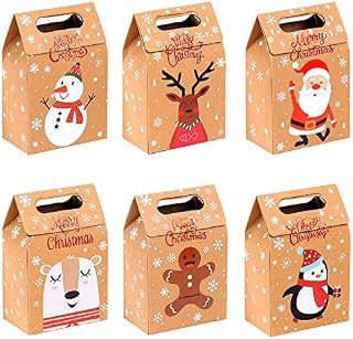 DIYASY 24pcs Christmas Kraft Gift Boxes, Christmas Candy Cookie treats party paper Boxes Bags for Xmas Party Fillers
