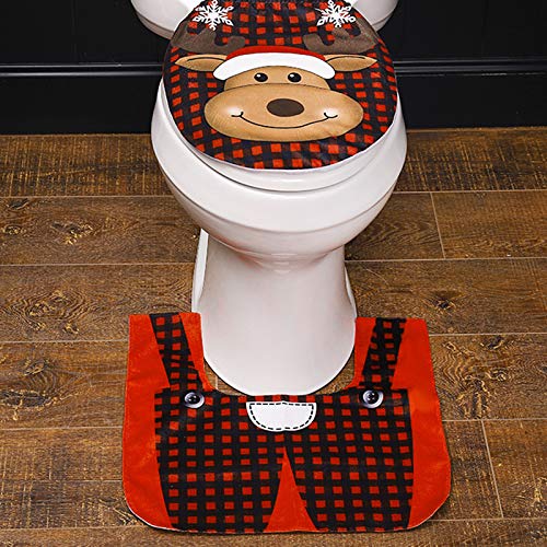JINTN Wc-Sitzbezug Weihnachten Toilettensitzbezug Weihnachtsmann Elch Toilettendeckel Weihnachtsdeko Deckelbezug WC-Sitze Waschbar Badteppich Wc Vorleger Set Badezimmer Neuheit Weihnachtsdekoration