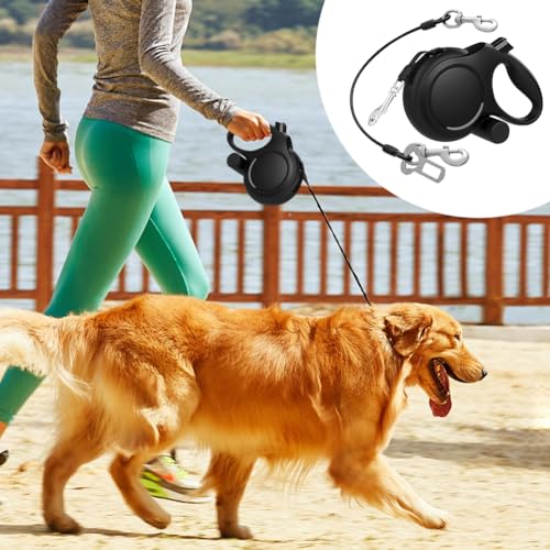 Hundeleine Einziehbare 8M, Rollleine für Hund bis 50kg mit Bissfesten Stahlseil und Kotbeutel, Laufleine mit Anti-Rutsch Griff & Schnellbremse für Training Wald Strand