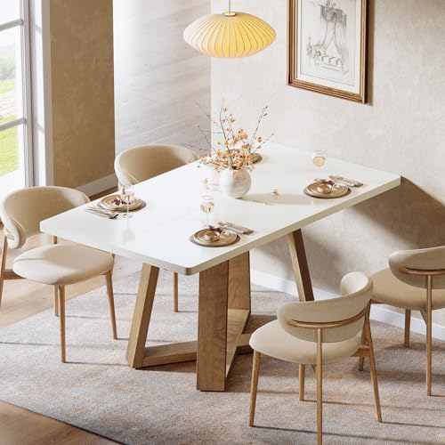 Image of Tribesigns 47-Inch Dining Table for 4 People, Modern Kitchen Table with Wooden Legs, Dinner Table for Kitchen, Dining Room, Small Space, White and Brown