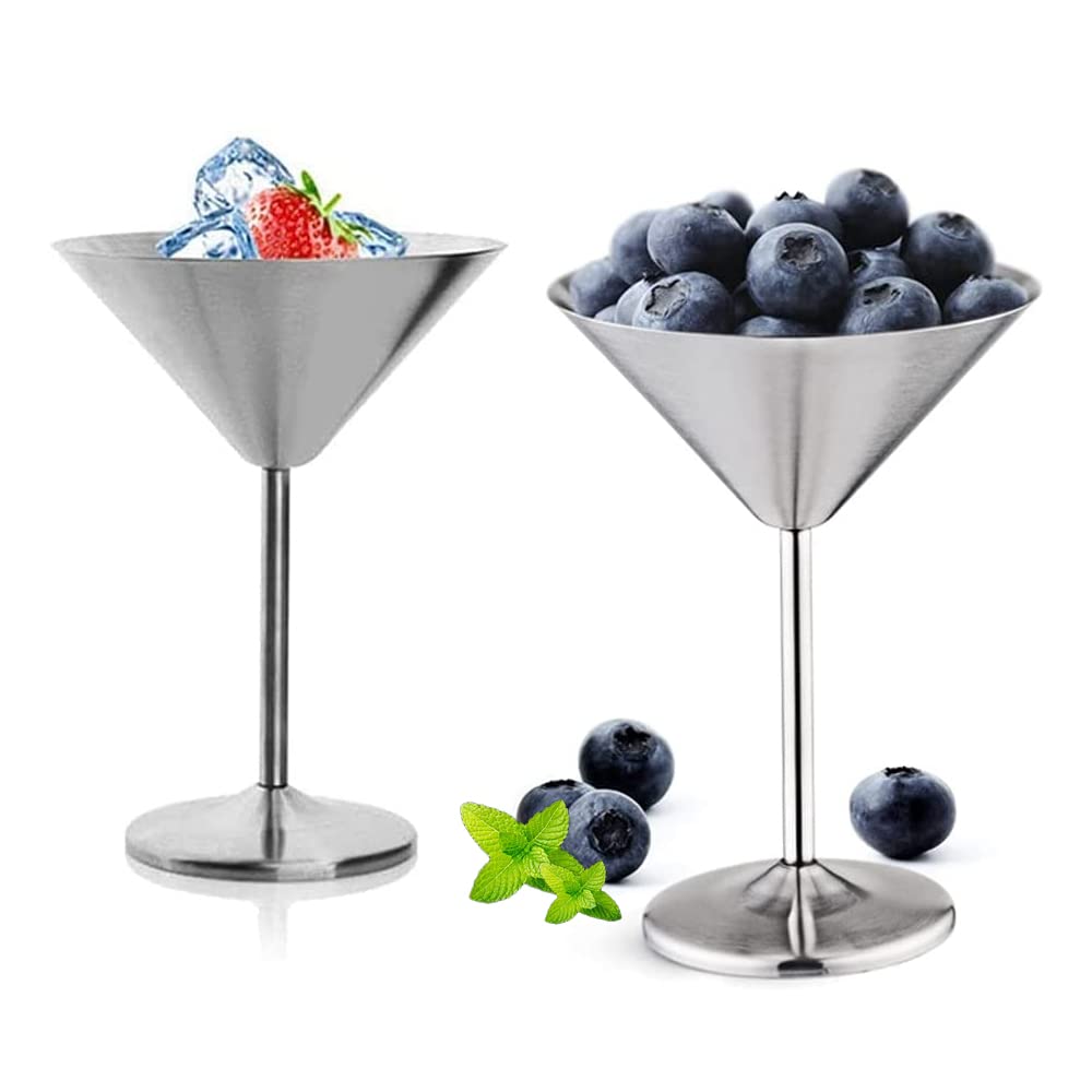 Aoser Copas de Cóctel Martini, 2 Pcs Copa de Vino de Acero Inoxidable, Copa de Martini de Acero Inoxidable, Copas de Vino de Tallo de Cóctel, para Bar