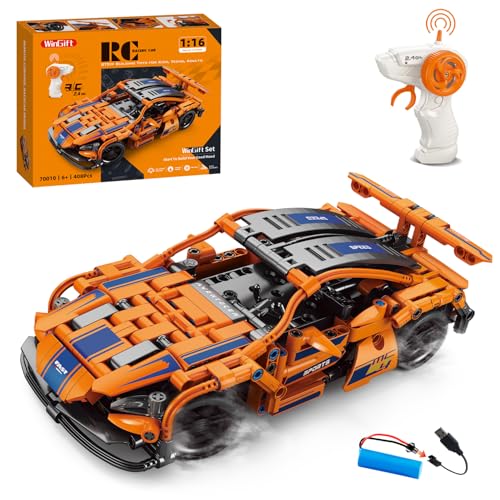 WinGift 408 Piece Remote Control Racing Car Building Set for Kids,STEM 1:16 technology Sports Car Collection Model Brick Kit,Rechargeable RC Sports Cars Toy Set Gift for 6 7 8+ Year Old Boys and Girls