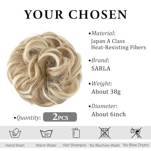 SARLA 2PCS Messy Bun Hair Pieces for Womens Synthetic Scrunchies Buns Extension Hairpieces Updo Pony Tail Dirty Blonde - Image 3